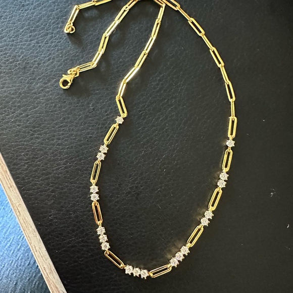 $240 NEW - 18K Gold Sterling Silver Moissanite Paper clip Necklace - Picture 5 of 6